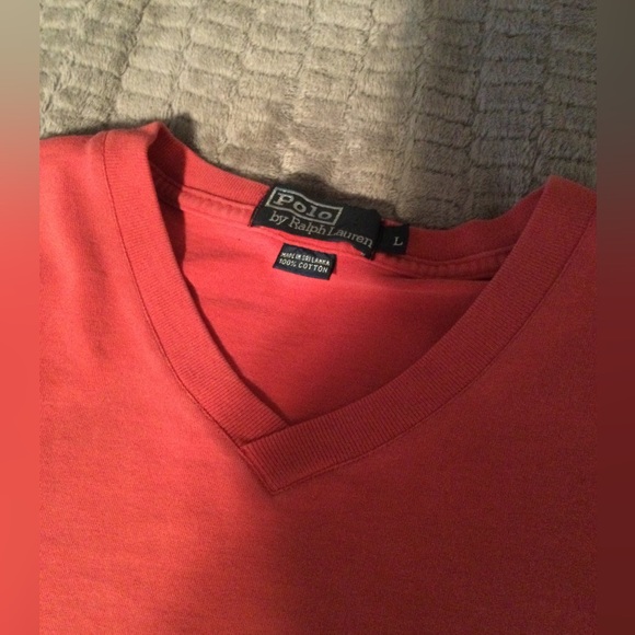 Polo Ralph Lauren Red - Salmon Short Sleeve V-Neck T-Shirt Large - Picture 2 of 2